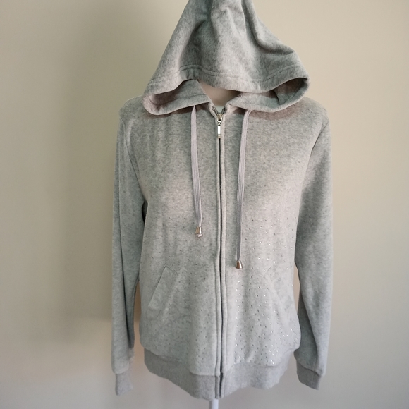 Level Eight Velour Velvet gray hooded jacket full - Picture 1 of 11